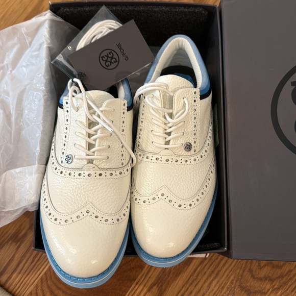 G/FORE Ladies Grosgrain Brogue Gallivanter Cream and Blue Golf Shoes 8.5 - Picture 3 of 5